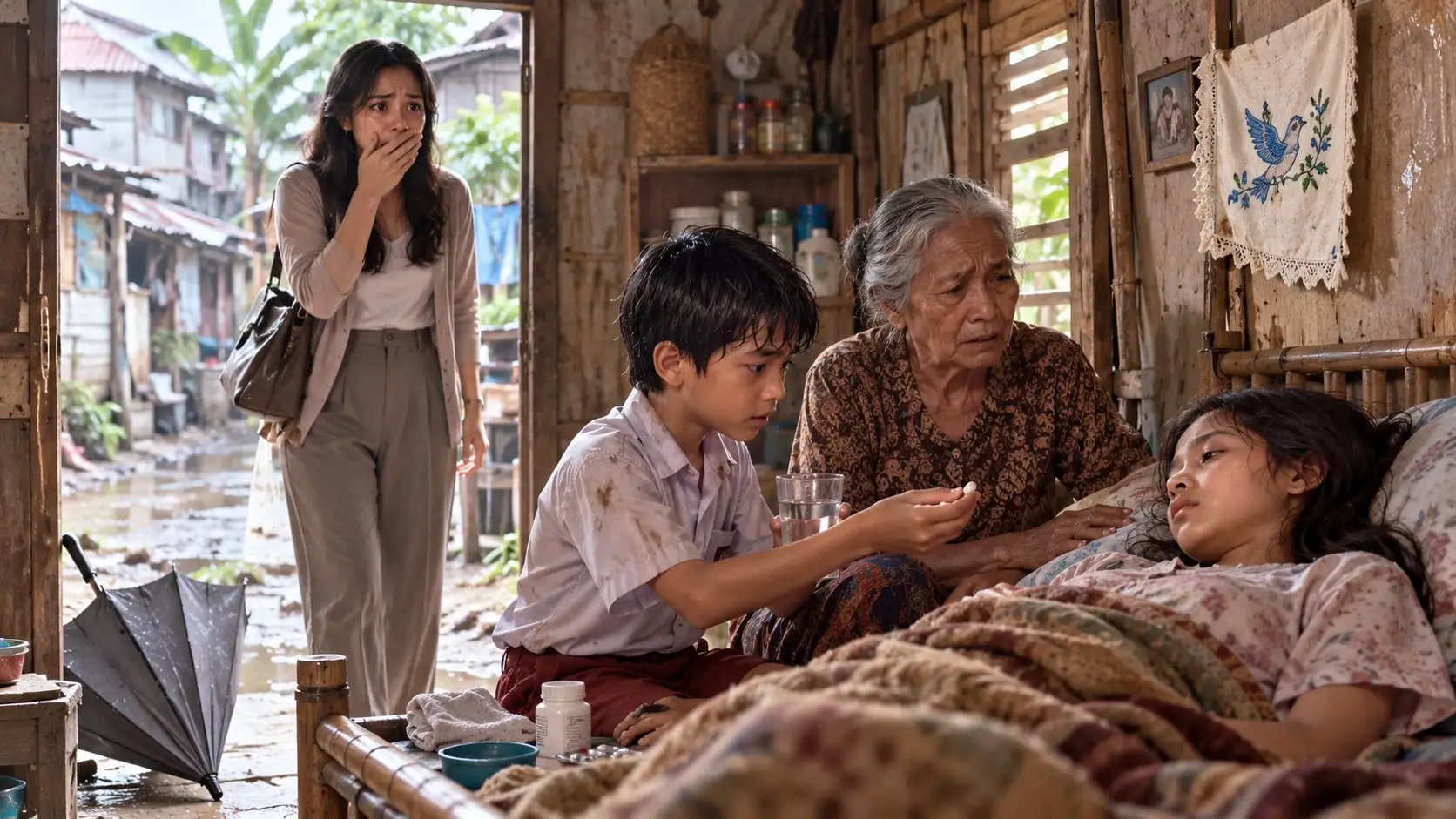 Seluruh pasar menertawakan bocah yang berlutut memohon obat untuk kakaknya yang kejang-kejang. Hanya seorang wanita yang diam-diam membayar obat itu lalu mengikutinya—namun ketika tiba di sebuah gubuk di ujung tempat pembuangan sampah, ia menemukan sebuah rahasia yang membuat seluruh masa lalunya runtuh.