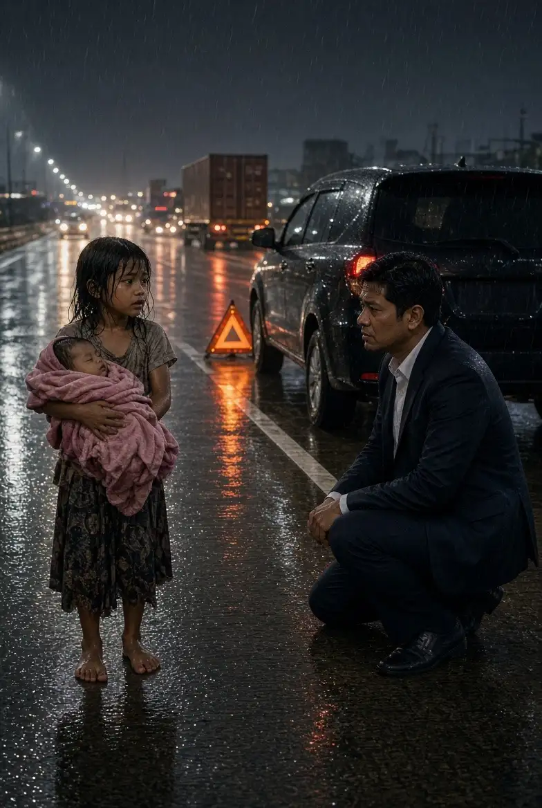 Gadis Kecil dengan Lengan Patah Menggendong Adik Bayinya di Jalan Tol — Hingga Seorang Jutawan Melihat Mereka