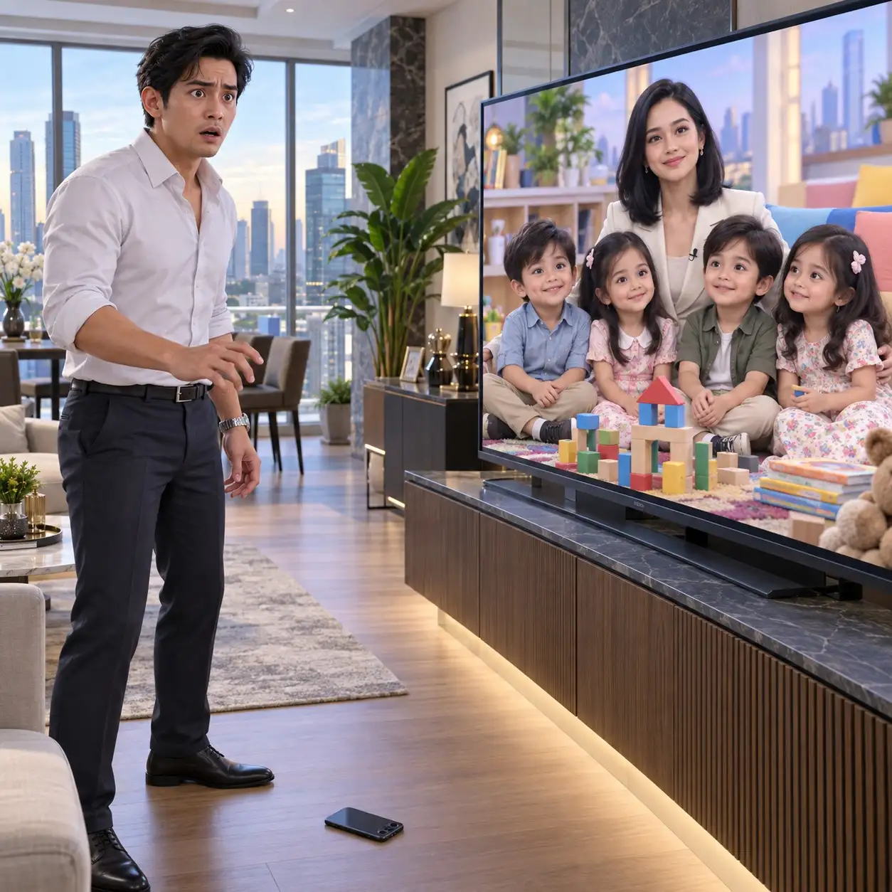 AKU PULANG LEBIH CEPAT DARI RAPAT DAN MELIHAT MANTAN ISTRIKU DI TELEVISI—BERSAMA EMPAT ANAK BERUSIA LIMA TAHUN YANG MEMILIKI MATA PERSIS SEPERTIKU.