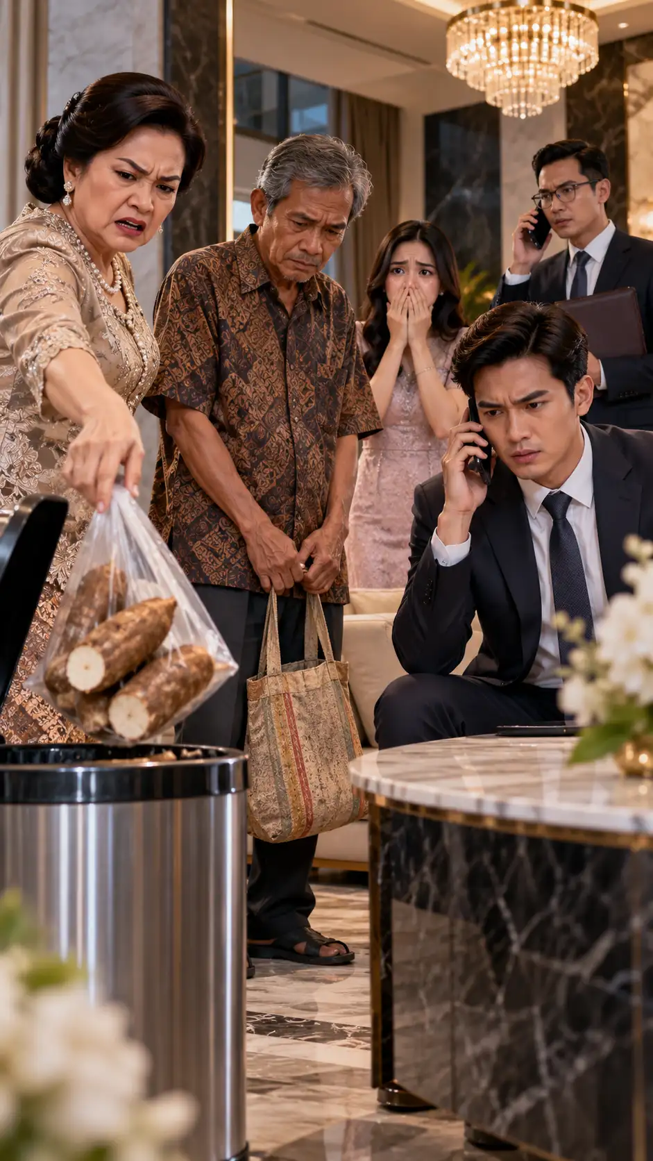 Judul Utama — Ibu Mertuaku Membuang Bingkisan Singkong Ayah ke Tempat Sampah di Depan Semua Orang—Lalu Notaris Suamiku Menelepon dan Menyebut Nomor Sertifikat Tanah yang Ada di Tas Ayah