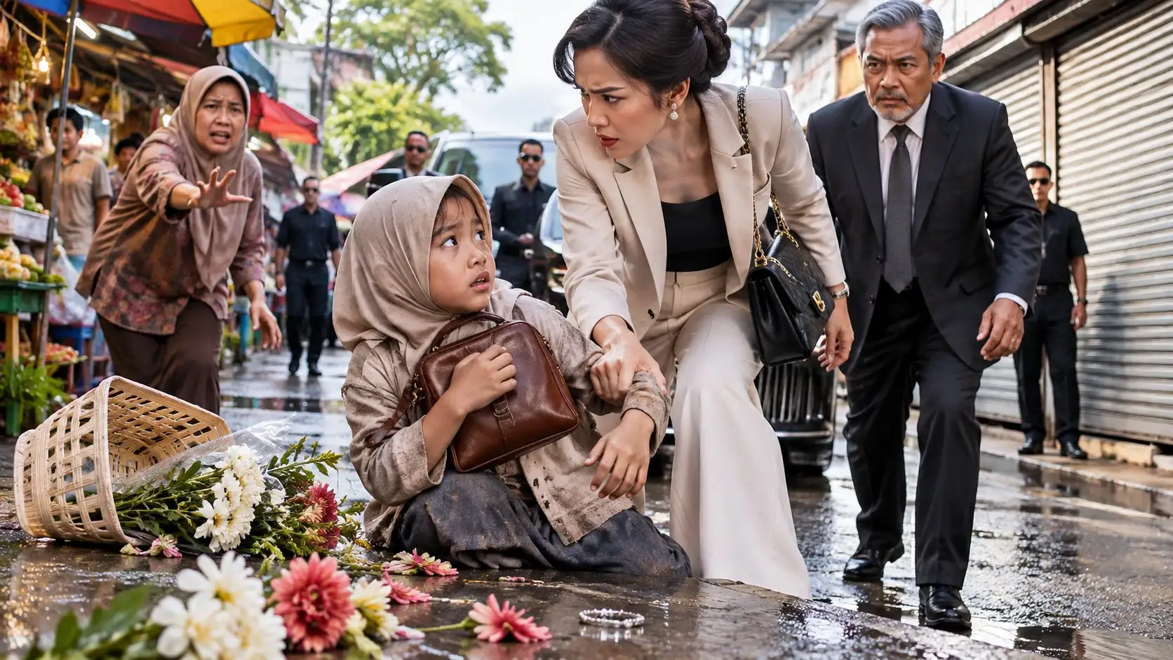 GADIS PENJUAL BUNGA MENEMUKAN TAS DI BAWAH MOBIL—SEPULUH MENIT KEMUDIAN, SELURUH TOKO DI PASAR MENDADAK TUTUP